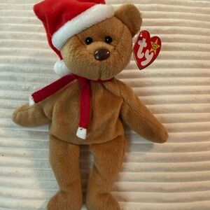 Ty Brown Teddy Bear Plush with Red Santa Hat & Scarf